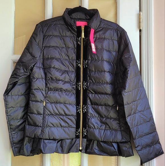 NWT Lilly Pulitzer Darcia Puffer Jacket Fitted Full Zipper Black Onyx Size 14 - Picture 5 of 14